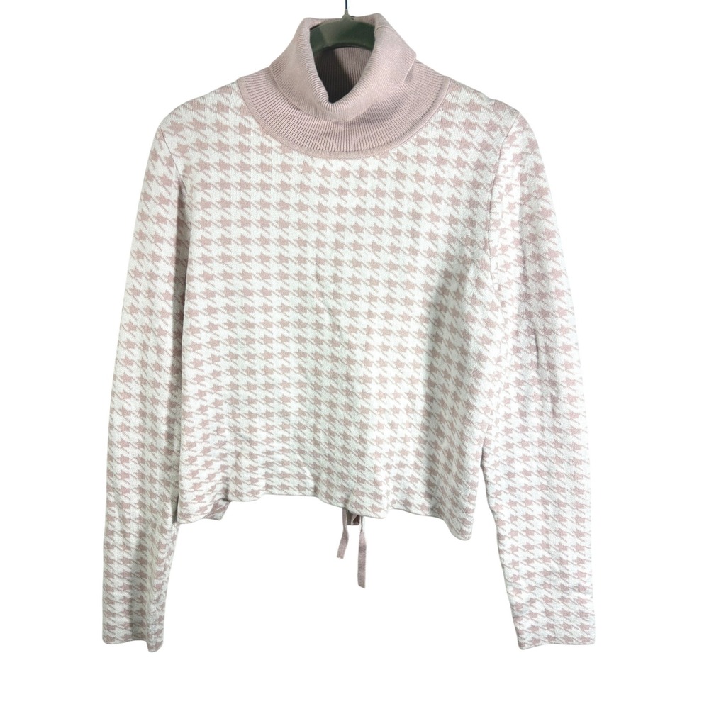 Coco and Shay Pink Houndstooth Open Back Turtleneck Sweater XL JSW3338